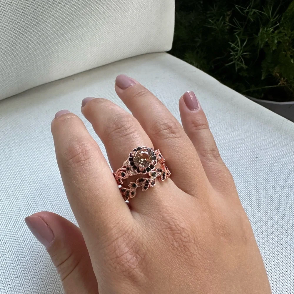 🤍 NEW Exclusive Rose Gold Double Ring with Black & Rose Sapphires